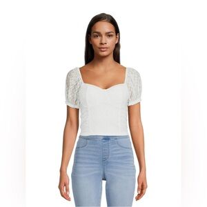 Madden NYC Juniors Puff Sleeve Lace Top